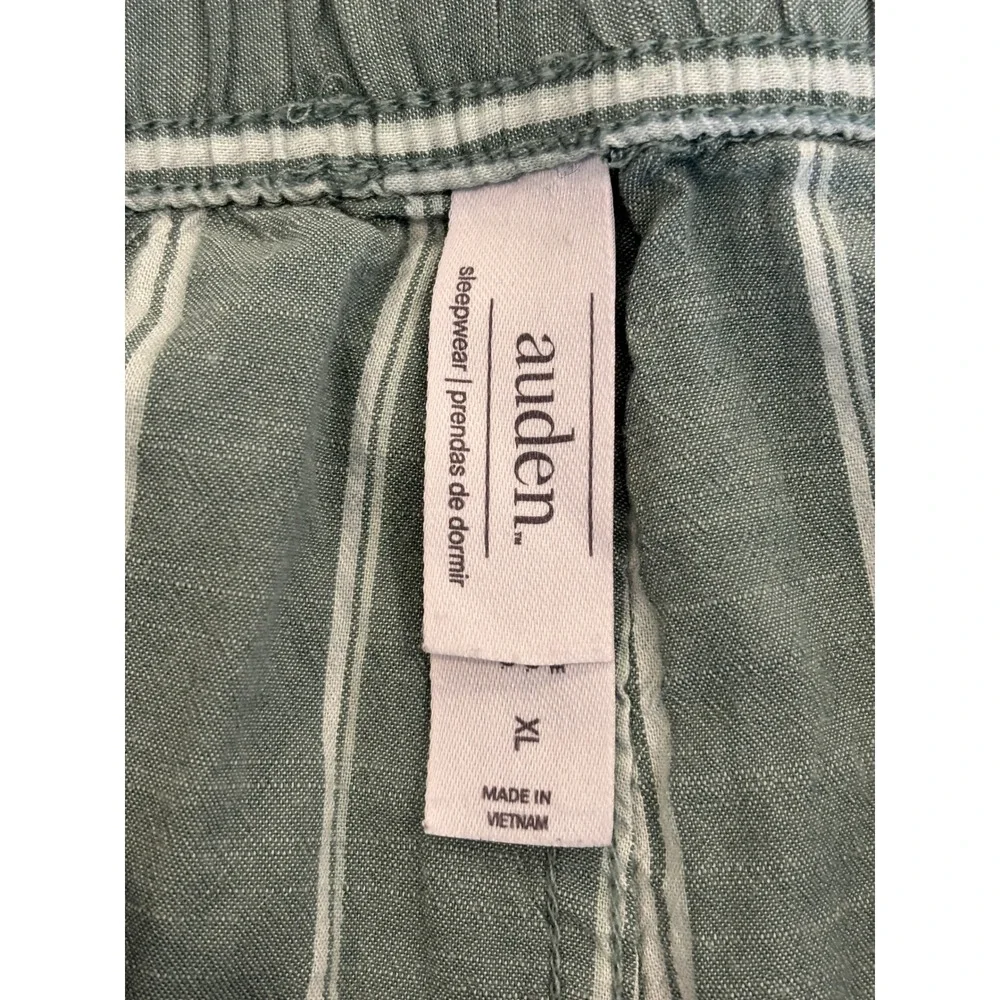 Auden Womens XL Sage Green White Striped Pajama Pants Wide Leg Sleepwear Pockets